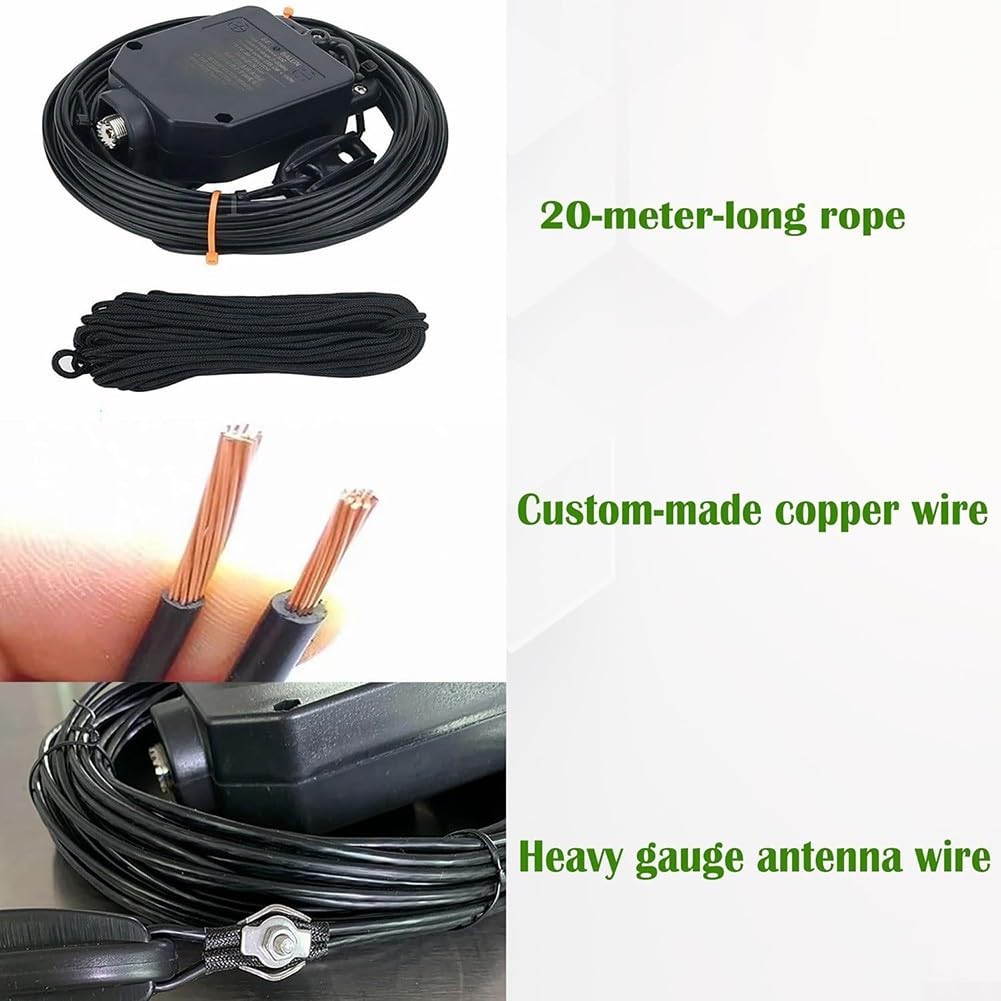 Antenne demi-onde 8 bandes à ondes courtes avec balun 1:64, prend en charge 10 m, 12 m, 15 m, 17 m, 20 m, 30 m, 40 m, 80 m pour radio amateur, boîtier ABS, SSB 150 W, noir (4010-150 W)