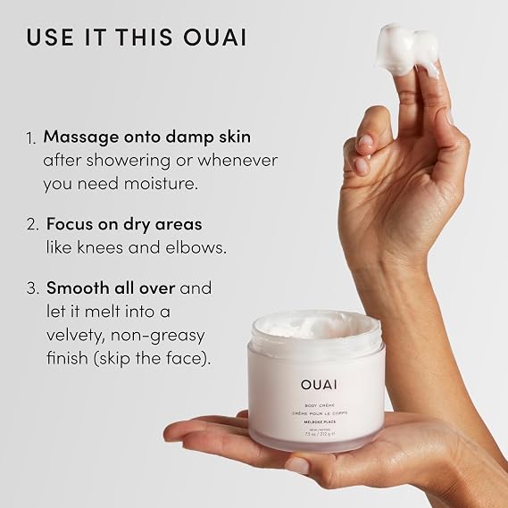 OUAI Body Cream Travel Size, Melrose Place - Hydrating Whipped Body Cream with Cupuacu Butter, Coconut Oil & Squalane - Softens Skin and Delivers Healthy-Looking Glow - Sulfate Free Skin Care (3.4 Oz)