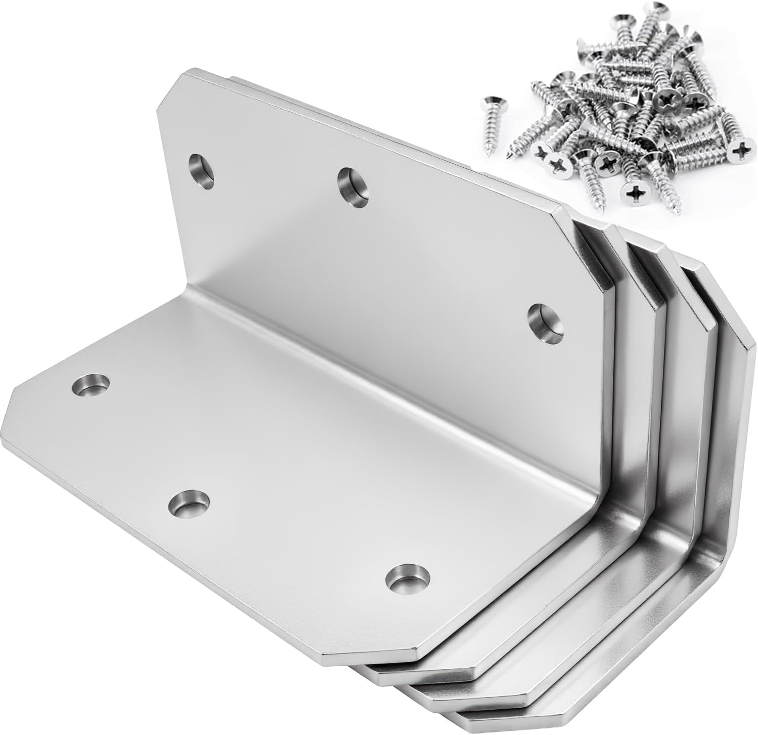 4pcs 4 Inch L Brackets Corner Braces for Wood Angle Bracket with Screws, 90 Degree Corner Brace 4" x 2" x 2" Metal Joint Bracket for Furniture, Wood Shelves, Cabinets, Woodworking