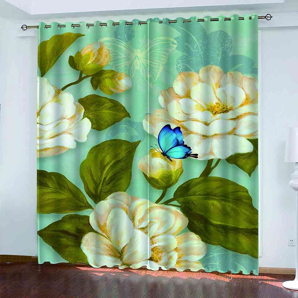 Rideaux de Fenêtre pour Chambre d'enfants Stop Lumière et Froid Rideau Occultant Fleur Papillon