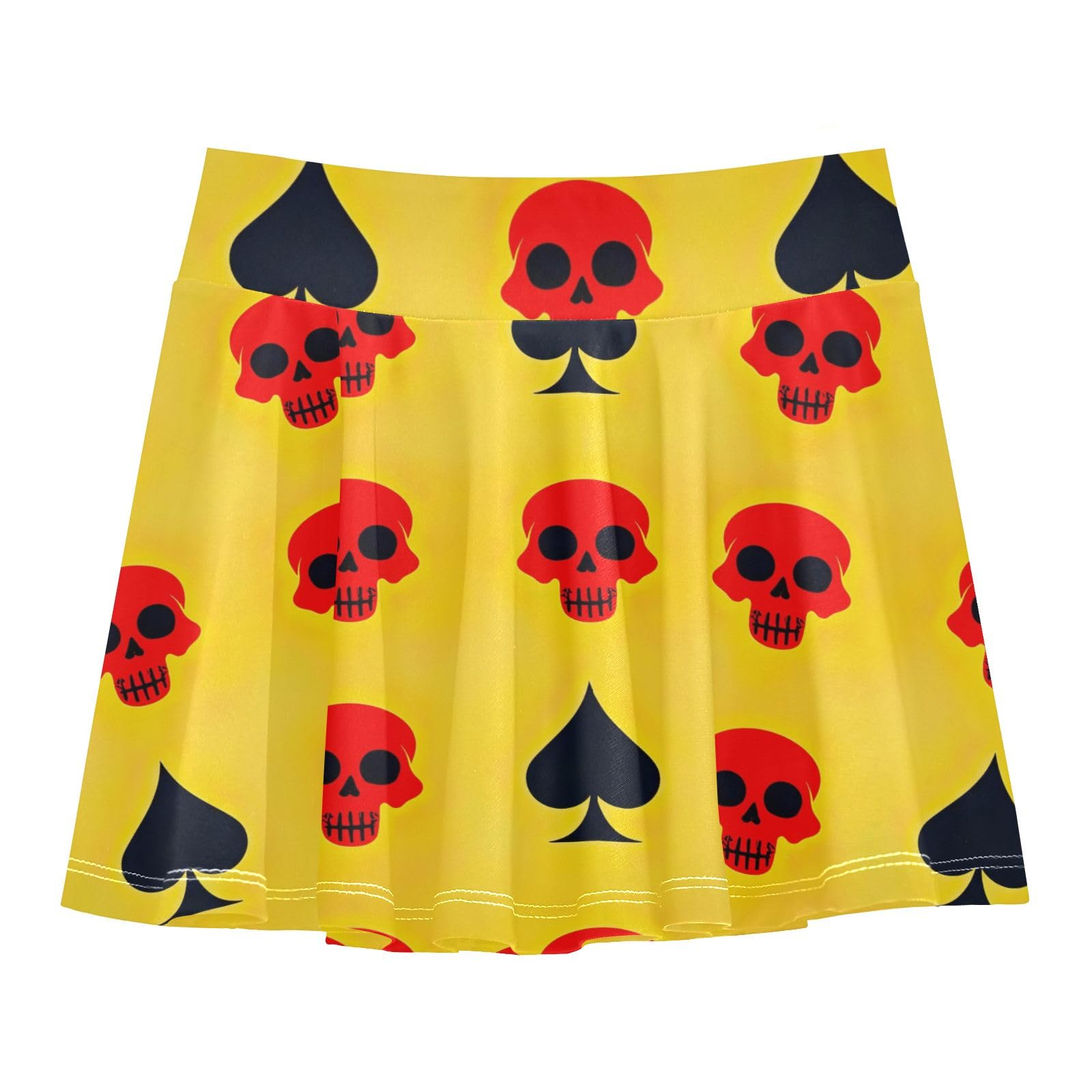 CHIFIGNO Little Girls Skort Flowy Tennis Skirt with Shorts 2-in-1 Athletic Active Skorts Funny Skull Red Yellow Black 3-4T