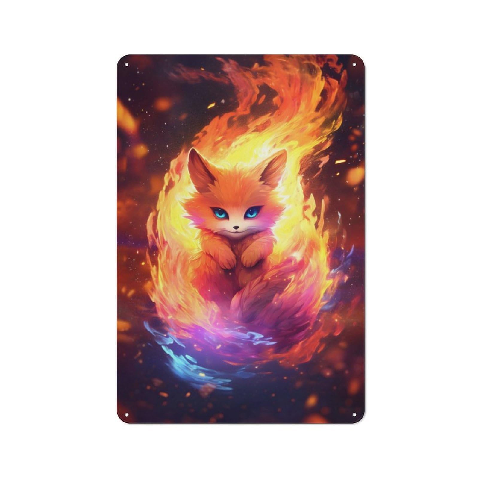 Junmoney Baby Kurama Nine Tail Fox Office Metal Sign 30X20cm, Understated Office Wall Decor For Workspace, Cafe, Shop Or Desk Area