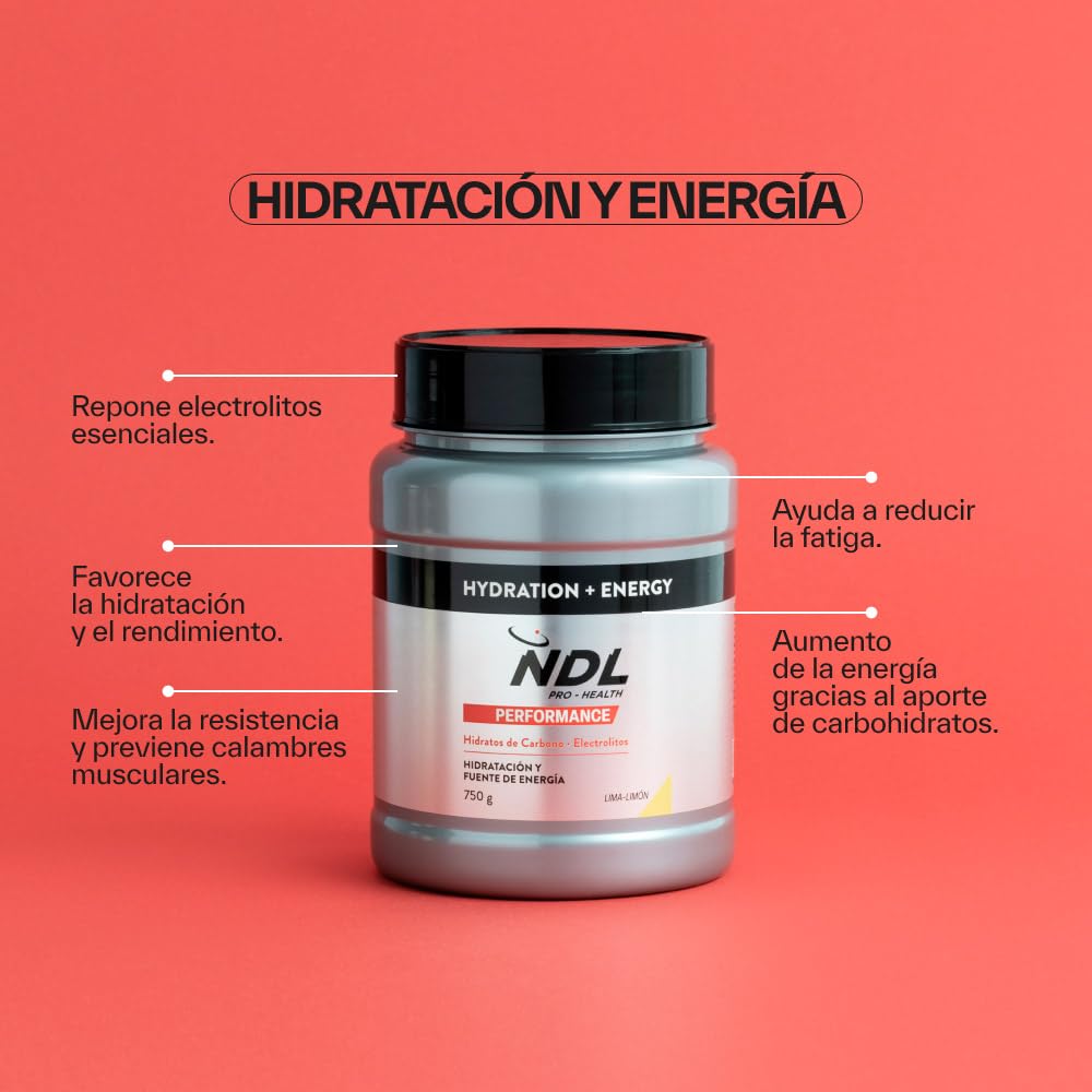 NDL Pro-Health Hydration energy | Bebida Isotónica de hidratación rápida con electrolitos en polvo y sales minerales para el deporte | Reduce el cansancio y la fatiga | Lima-Limón | 750g