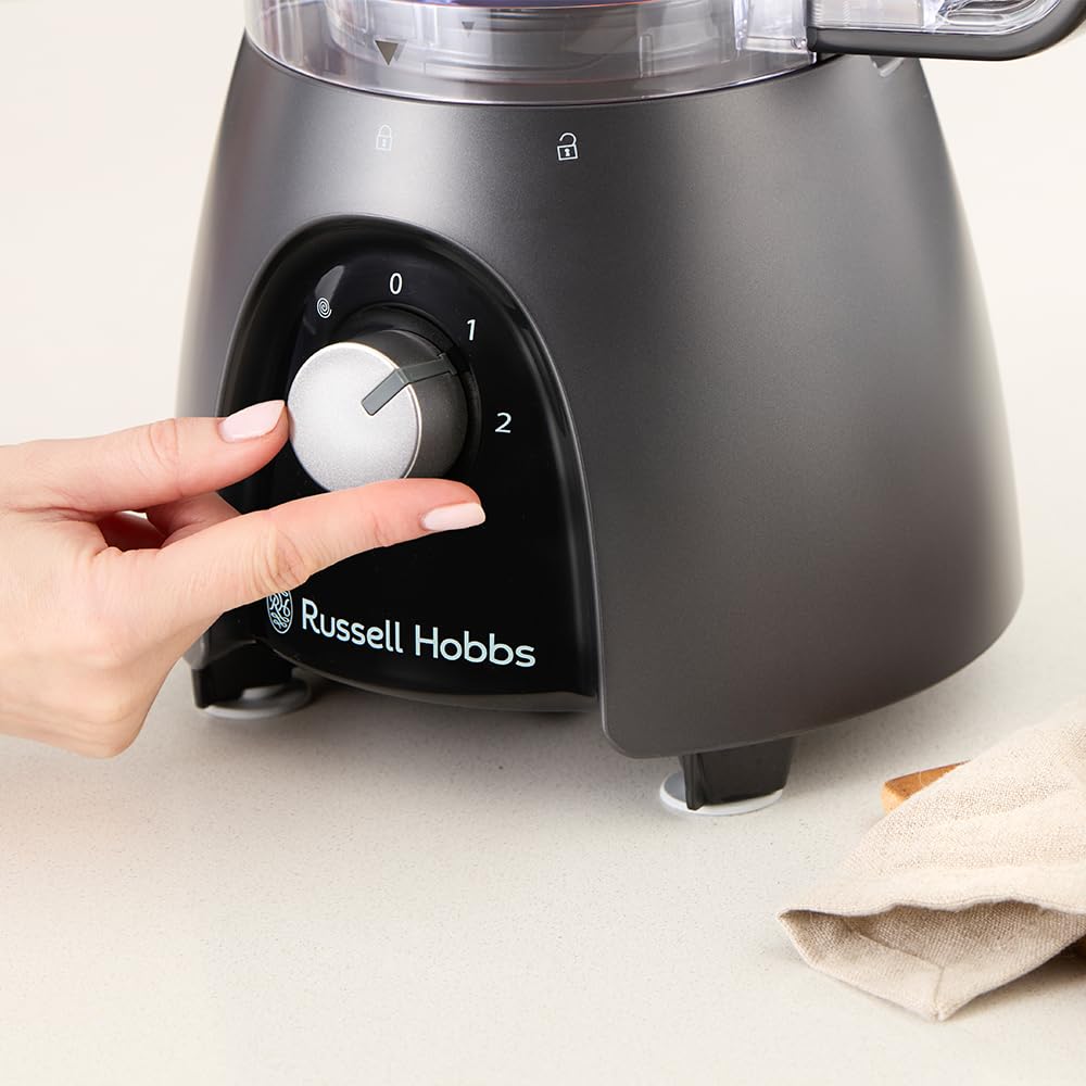 Russell Hobbs Procesador de alimentos, batidora/picadora/molinillo/cortador de verduras en rodajas, con jarra, amasa, cortar en rodajas, pica y ralla, 900 W max, Desire Matte Charcoal 27111-56