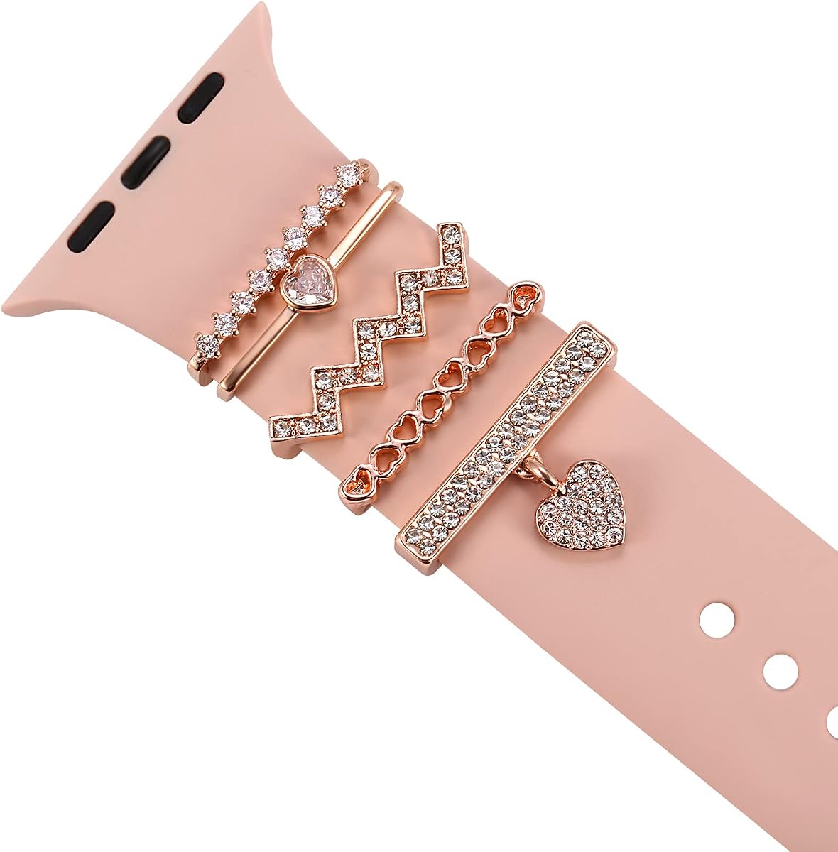 reloj con dije de corazón Anillos Bucles Compatible con la serie iwatch | Bucles decorativos de amor compatibles con Apple Watch, correas de silicona, dijes, adornos de diamantes brillantes, accesorios de dijes de metal
