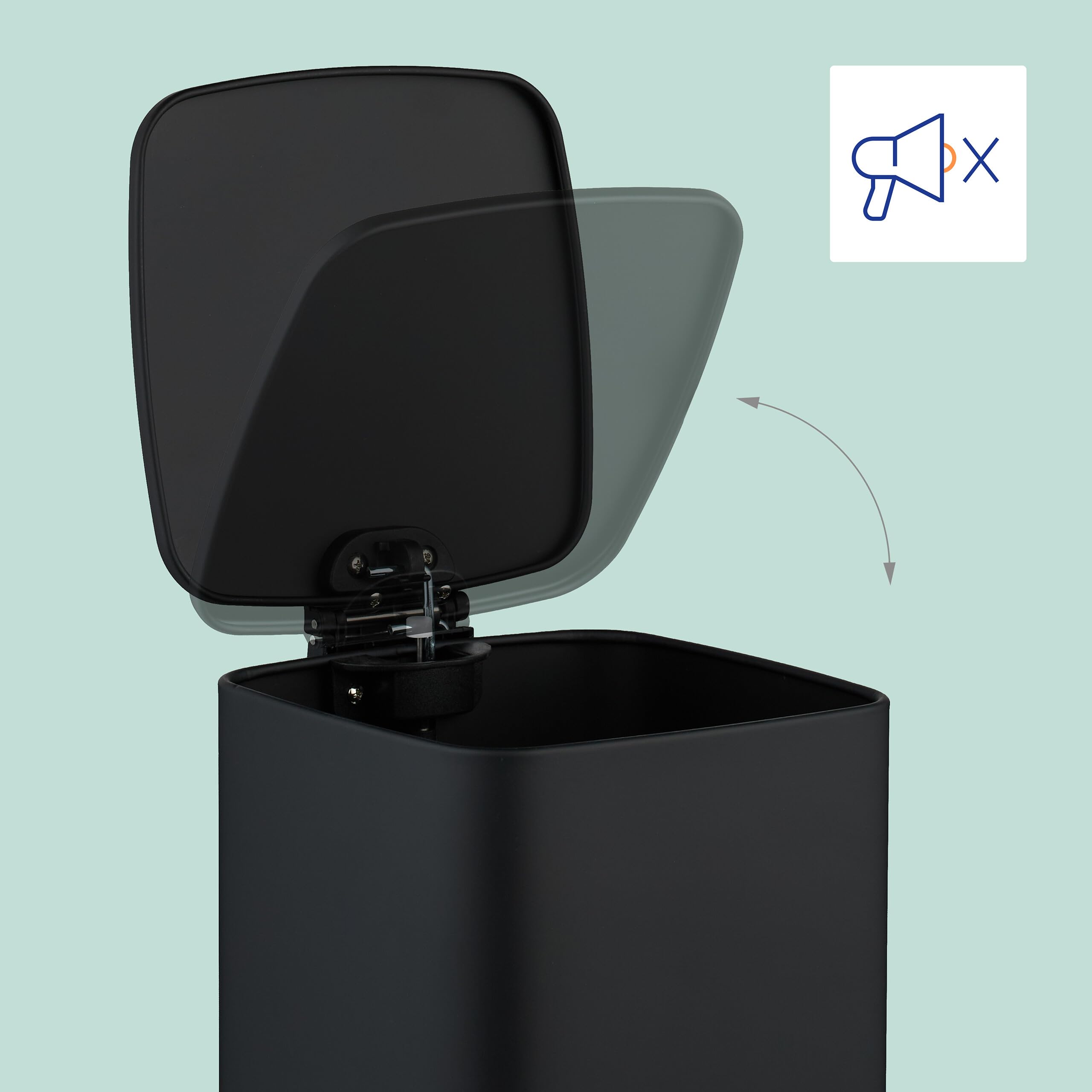 Relaxdays Cubo de Basura Baño, 8 litros, Cierre Automático, Papelera Interior Extraíble, Metal, Tapa y Bolsas, Negro