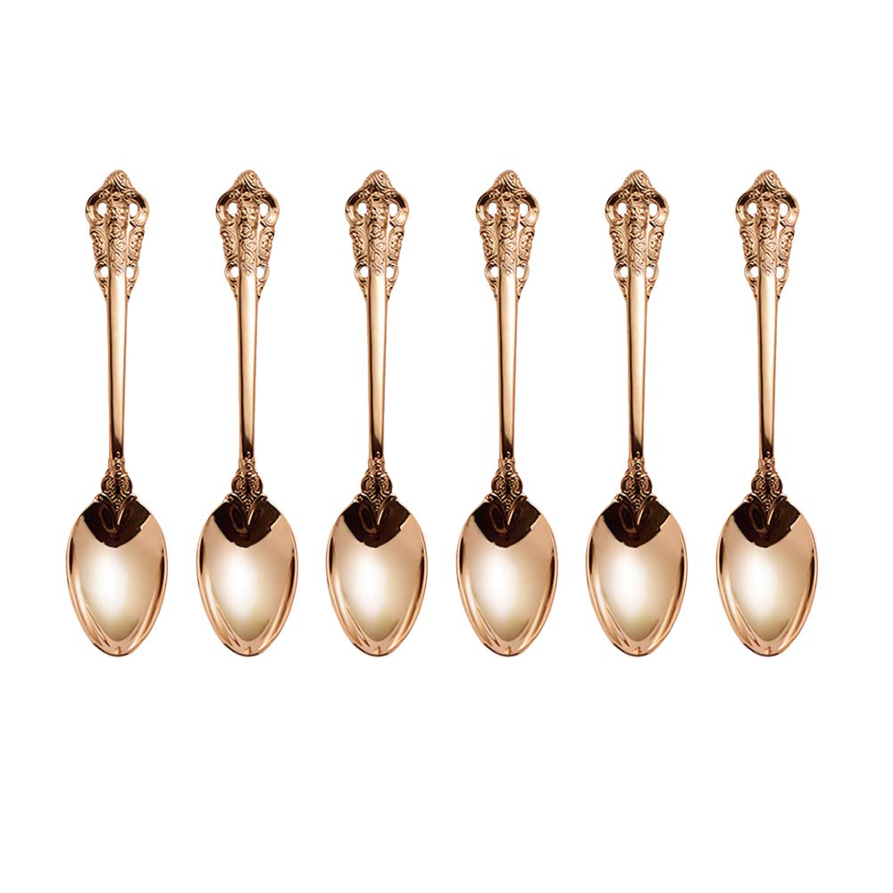 ZFQ 6-Piece Dinner Spoons, 18/10 Stainless Steel Large Tablespoons, 7.87 Inches, Mirror Finish, Dishwasher Safety, Rose Gold Color