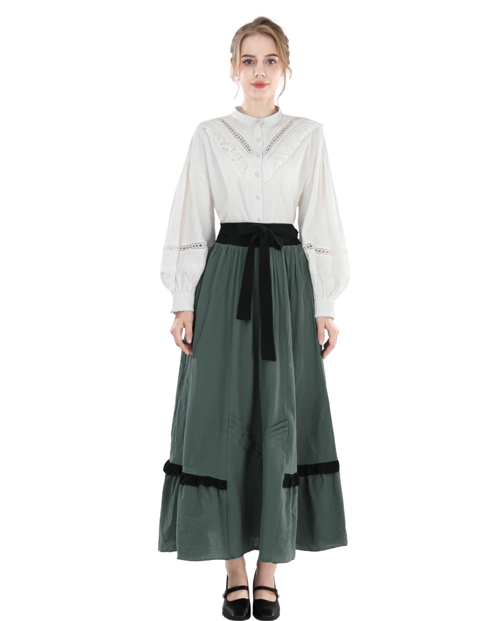 Fiamll Chemisier victorien pour femme - Chemisier médiéval à manches longues vintage - Chemisier blanc en coton