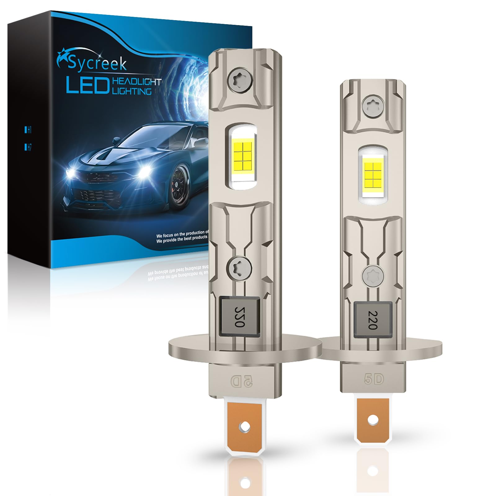 Sycreek Lampadina LED H1 30000LM 80W, Lampadine auto H1 LED 6500K, CSP LED 9-24V, Plug and Play