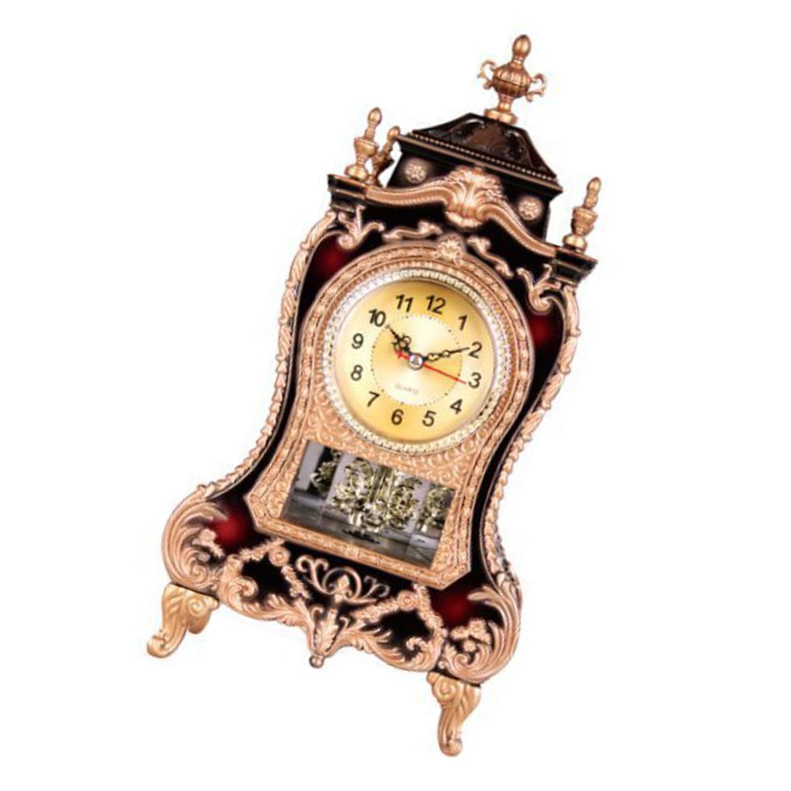 Aurgiarme Red Decorative European Vintage Mantels Clock Automatically Plays Unique Music Chimes Per Hour With Pendulum Decorative Musical Hourly Chime Decorative Clock