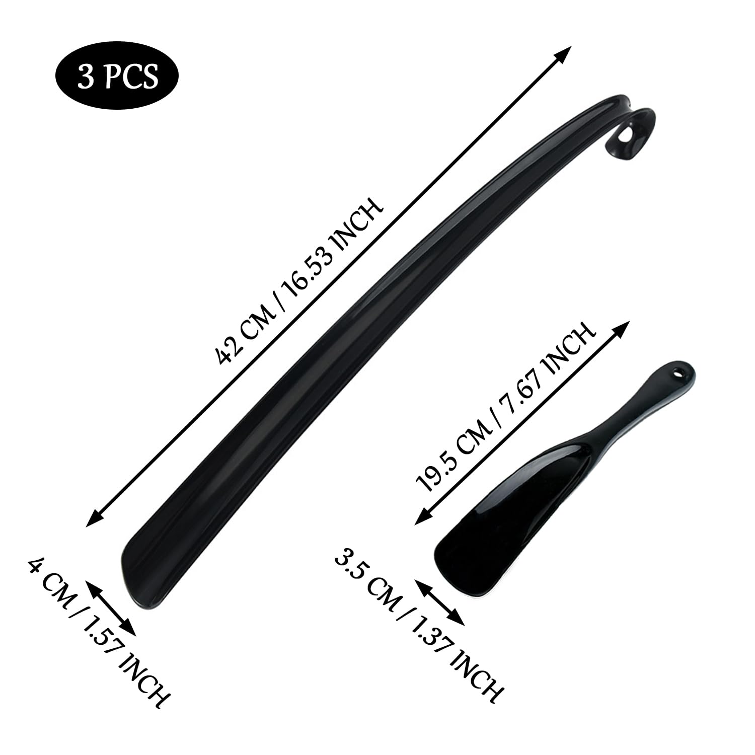 Calzador Plástico Negro 42cm y 19.5cm para Zapatos - Ayuda para Vestir para Mayores y Niños