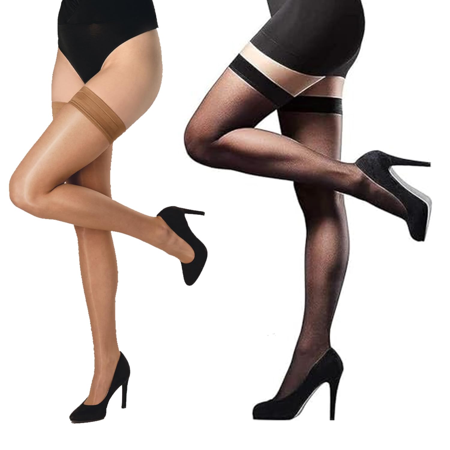Superthin Full Length Stockings for Women | High Comfortable Waistband Pack of 2 Pair, Skin or Black Color-image-5