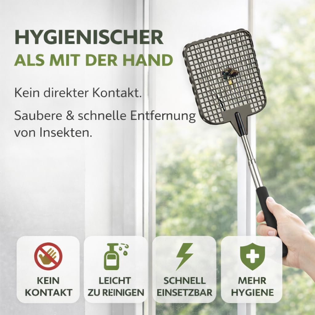 2 scacciamosche XXL 75 cm estensibili – Scacciamosche con telescopio per mosche e insetti – acchiappamosche e insetti come protezione per mosche