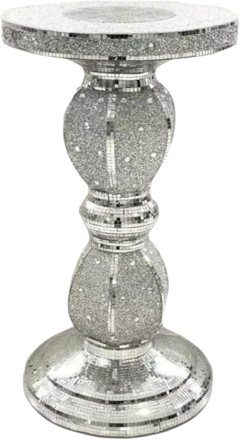 SHABJY Silver Crushed Diamond Side Table, 40x60cm Mirrored Sparkly Bedside Stand, Modern Crystal Accent End Table for Living Room, Bedroom, Hallway, Glam Luxury Home or Office Decoration (Drum)