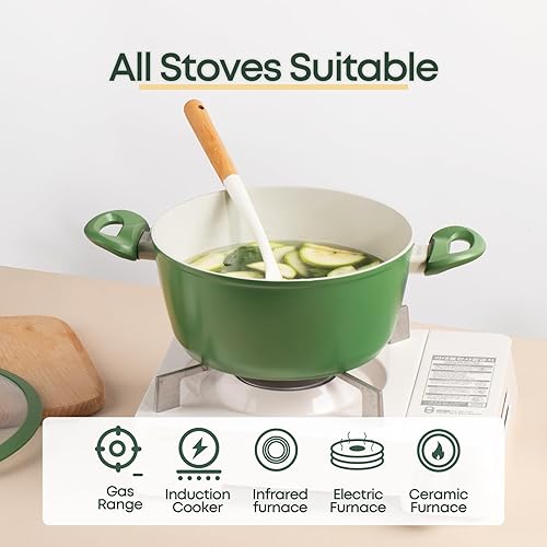 Miniatura 4 de Juego de 10 ollas y sartenes, juego de utensilios de cocina antiadherentes, juego de utensilios de cocina de inducción de cerámica saludable no