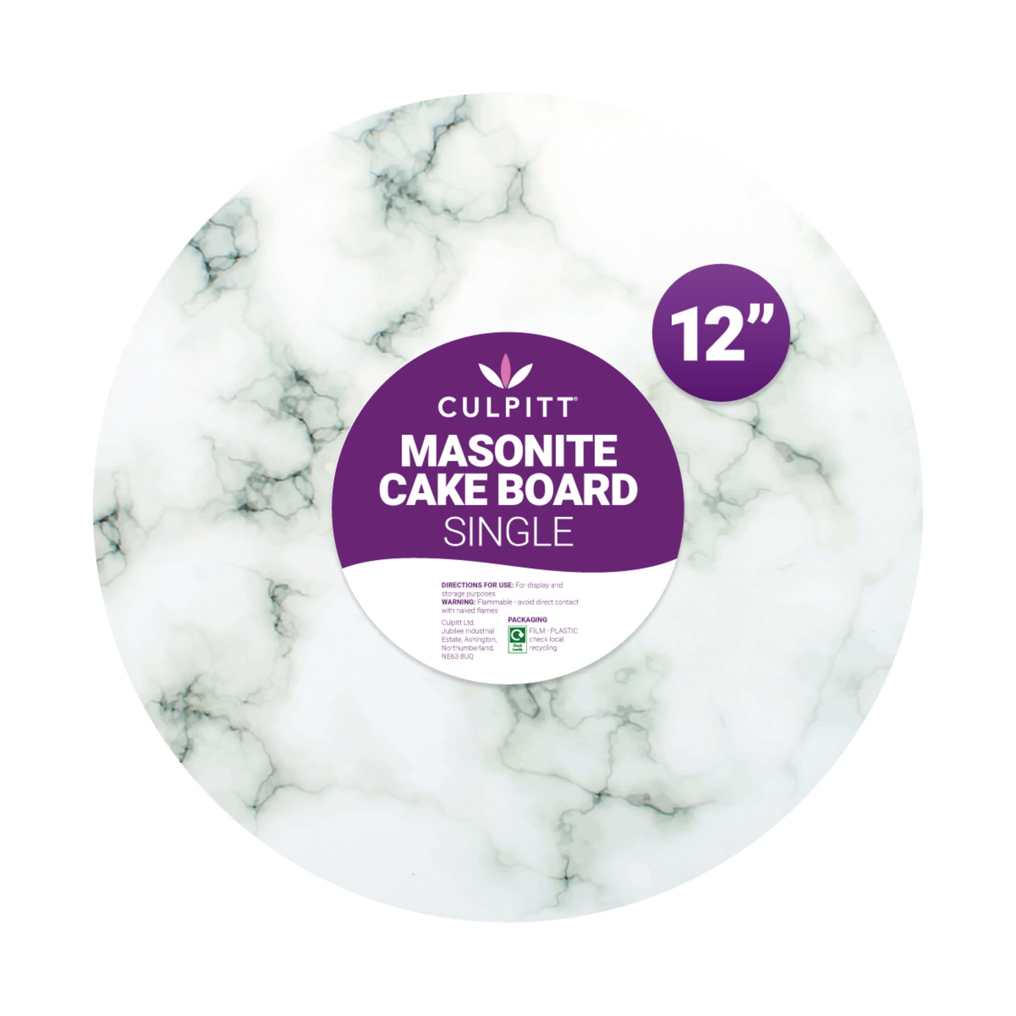 Culpitt Masonite Cake Board, Extra Strong, Round, Pack of 1, Marble Effect - 12 inch 901811
