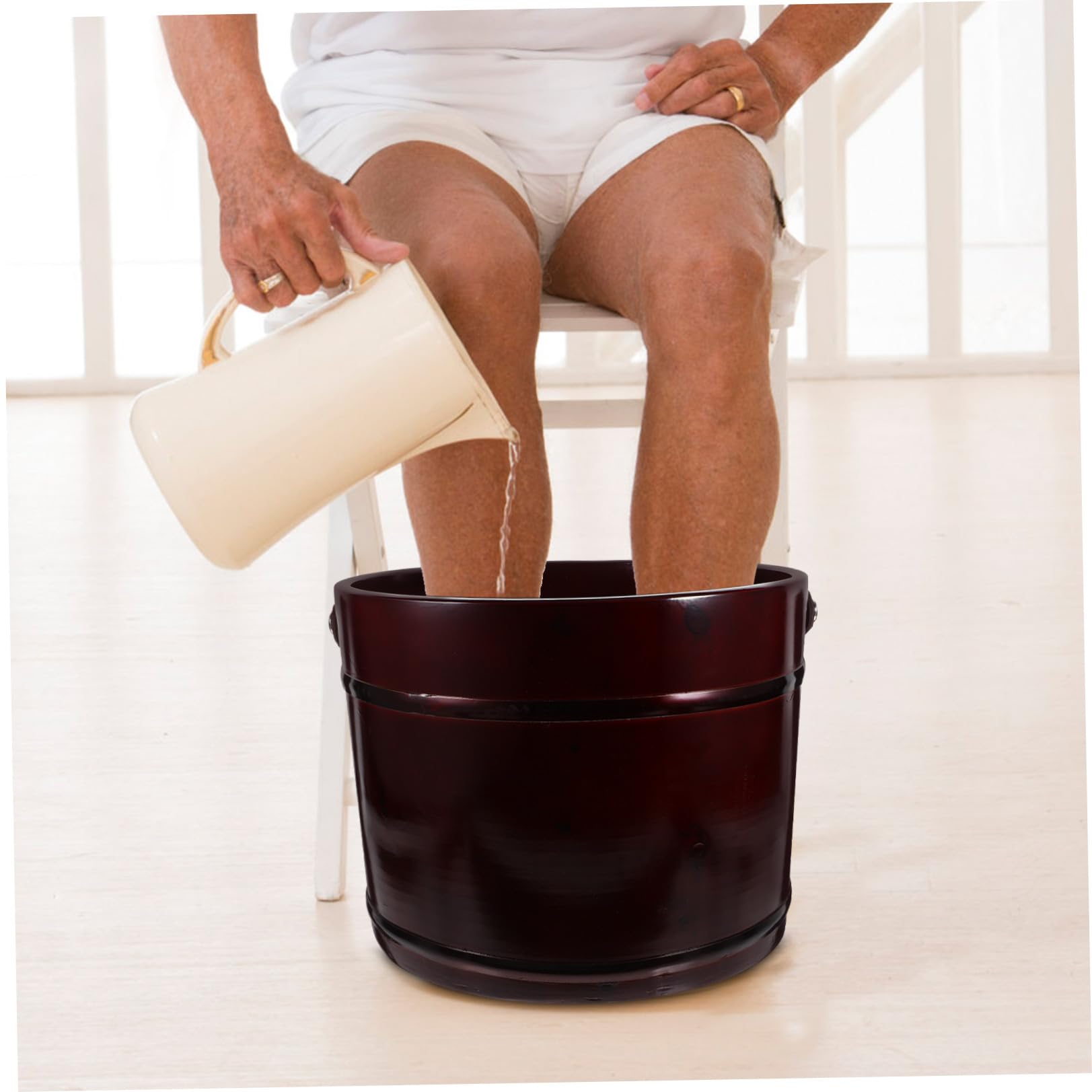 Secchio Sicura e Durevole in Legno Massello Manico , Vaschetta per Pediluvio e Relax per Bagno Piedi per Pediluvi Domestici