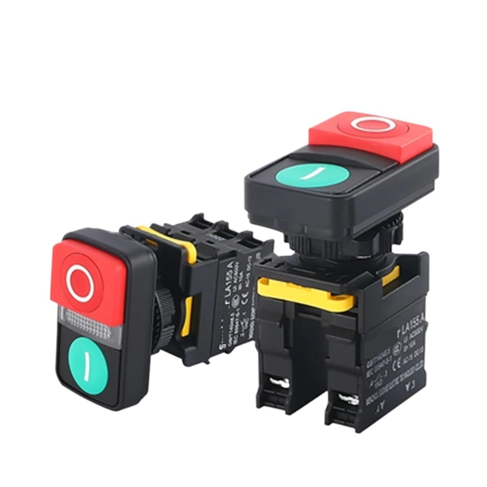 Interruptor de doble botón con luz de encendido/apagado, botón momentáneo de arranque y parada de 22mm, resistente al agua, adecuado for caja de panel de distribución de 10A(1NO1NC No Light,220V)