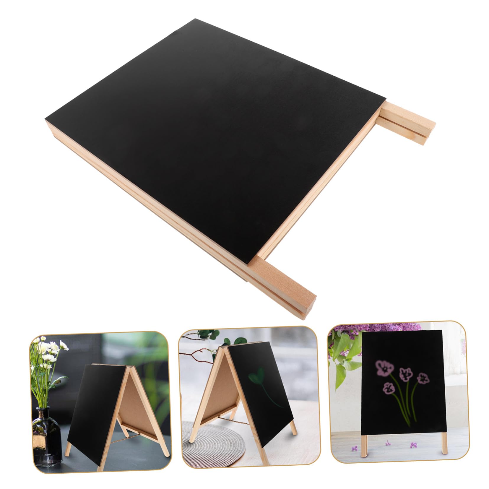 DOITOOL 3 Piezas Pizarra de Madera Doble Cara Tablero de Mensajes de Escritorio Pizarra de Tiza Borrable y Soporte Estable para Notas y Menús