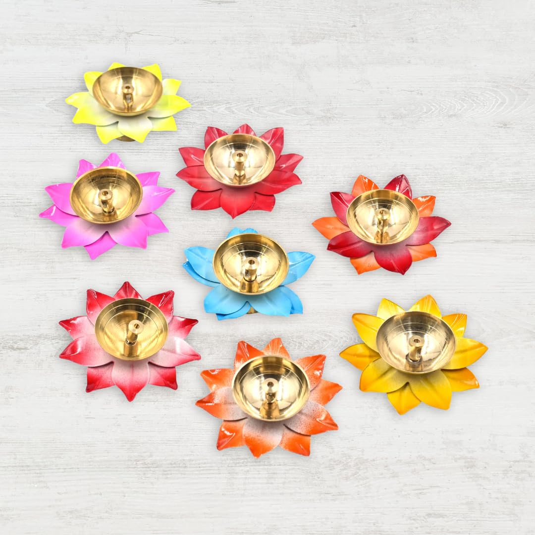 Amazon.com: Assorted Multicolor Lotus Diya for Pooja Decorative