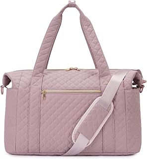 Travel Duffle Bag - Quilted Weekender Overnight Bags For Women with Wet Pocket & Shoe Bag, Fits Airline Approved Personal Item Size (Pink-1)