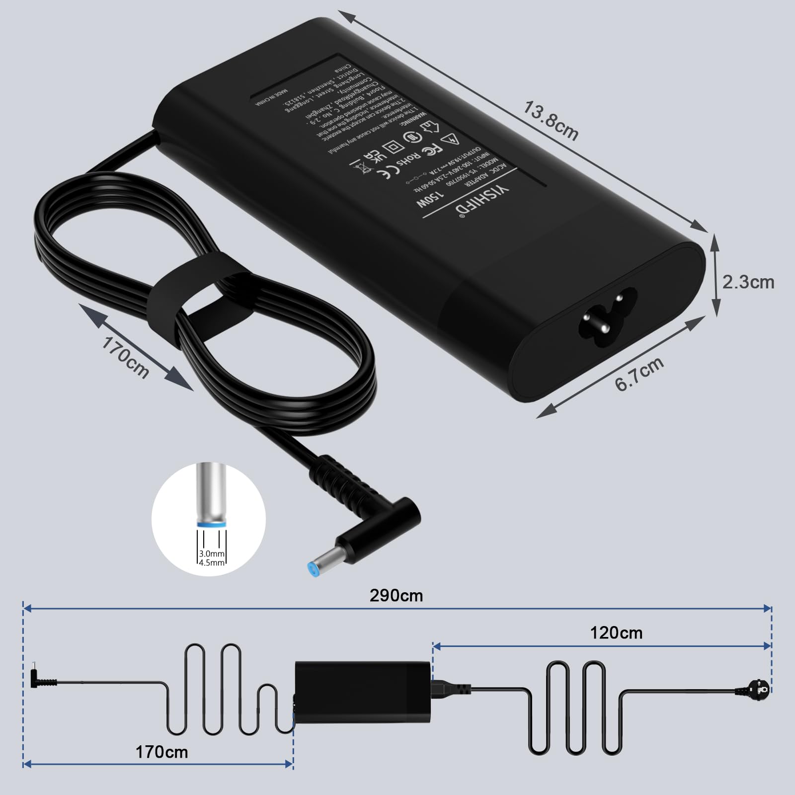 150W Laptop Oplaadkabel Voeding voor HP Omen 15 17 Pavilion Gaming 15 17 ZBook Studio G3 G4 G5 G6 G7 G8 Power Fury 15 17 TPN-CA11 TPN-DA09 L32661-001 Oplader 19,0,2 5 V 7,7 A