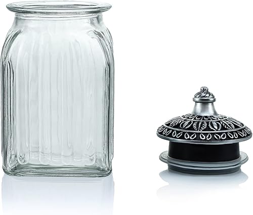 Miniatura 2 de SOCOSY Tarro de cristal transparente vintage para dulces con tapa, tarro de nueces, caja de joyería, tarros de dulces de boda, tarros de bufé