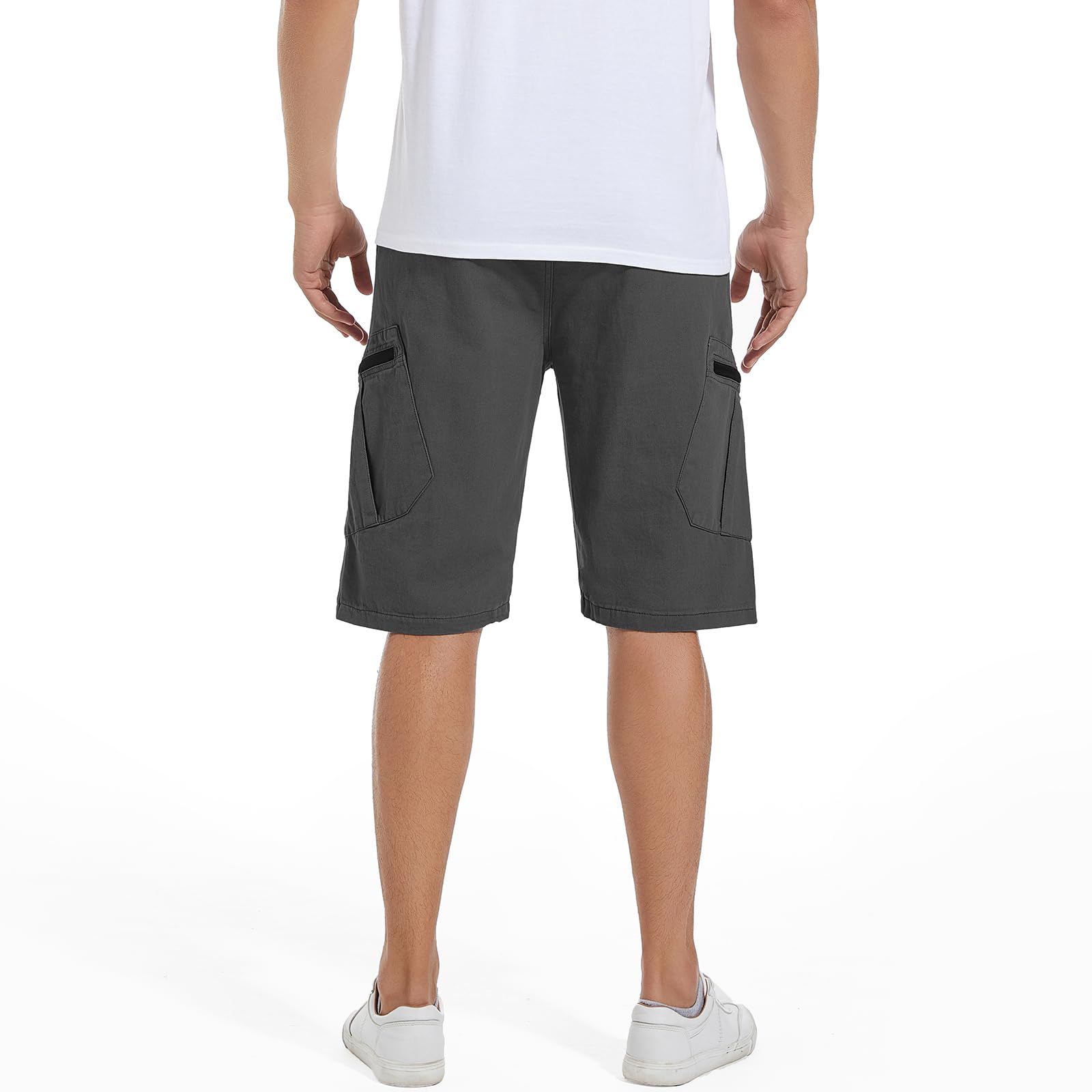 Husmeu Short Bermuda Homme Cargo avec Plusieurs Poches, Short d'été en Coton Camouflage de Taille Élastique