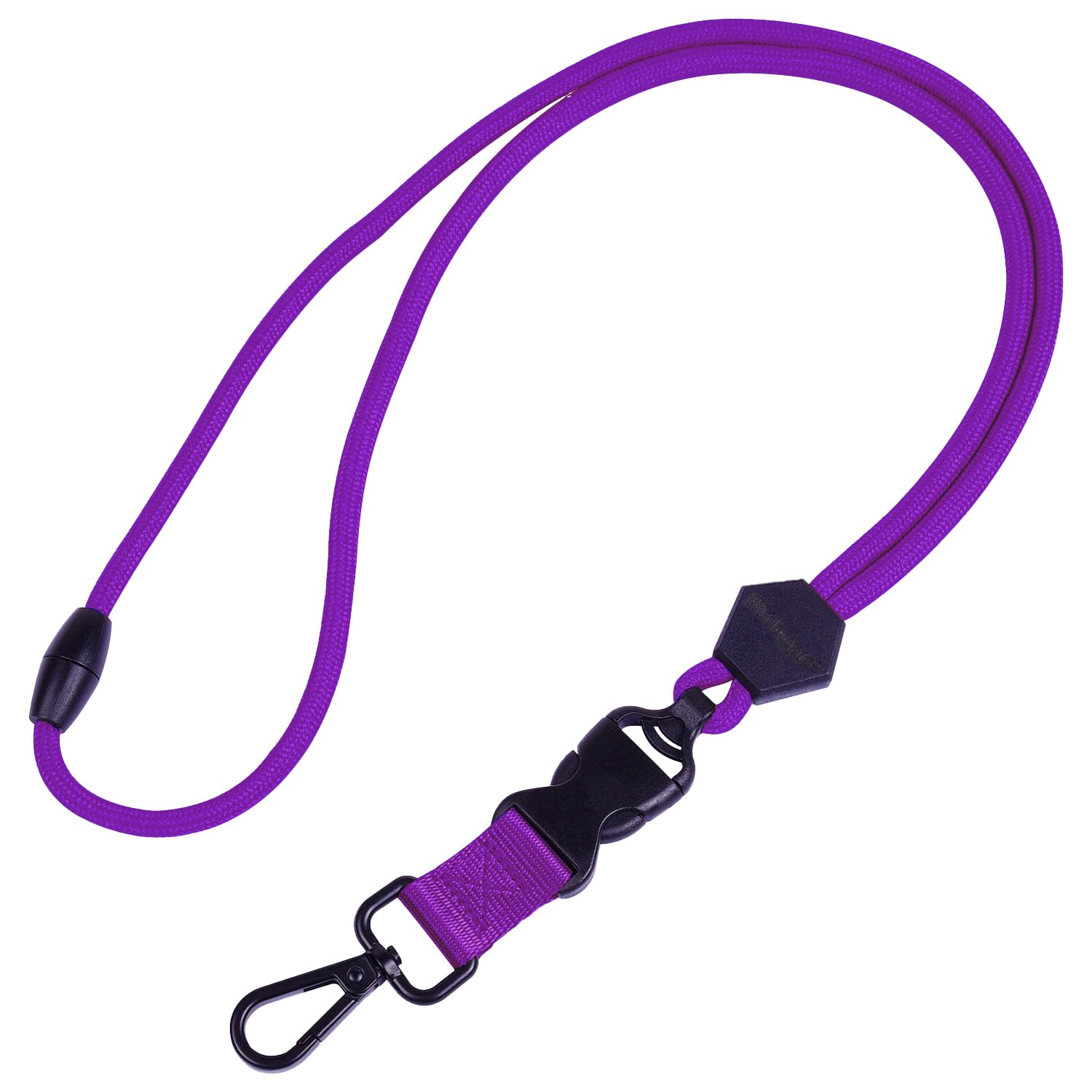 wisdompro 23 inch Durable Round Cord Adjustable Lanyard with Safety Breakaway Buckle, Detachable Buckle and Heavy Duty Metal Hook for ID Card Badge Holder and Keys - Purple