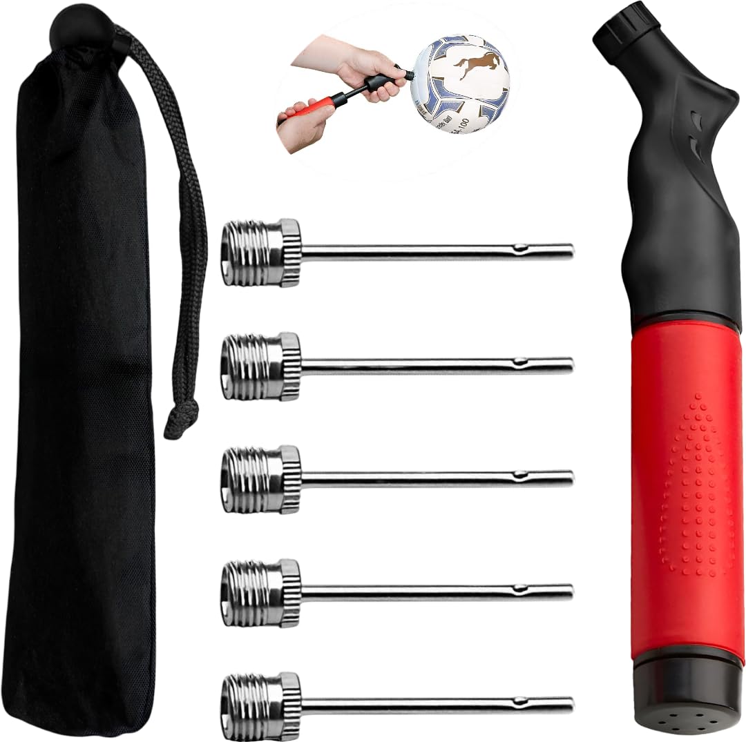 Inflador Balones + 5 Agujas de inflado + Bolsa Tela Negra para Guardar Inflador | Hinchador Balones de Fútbol, Baloncesto, Balonmano, Voleibol, Rugby, etc.