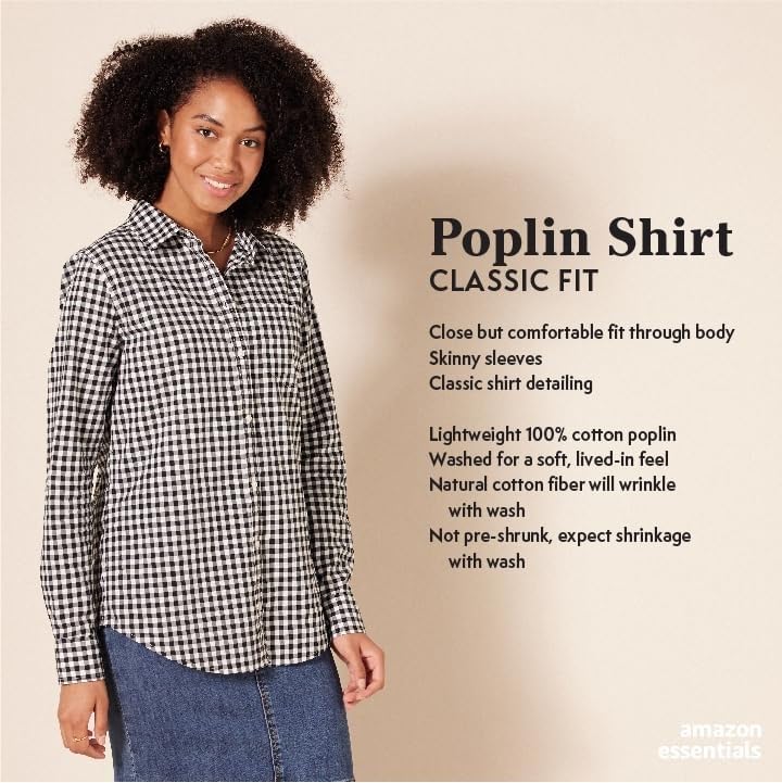 Amazon Essentials Womens Regular-Fit Long-Sleeve Button-Down Poplin Shirt