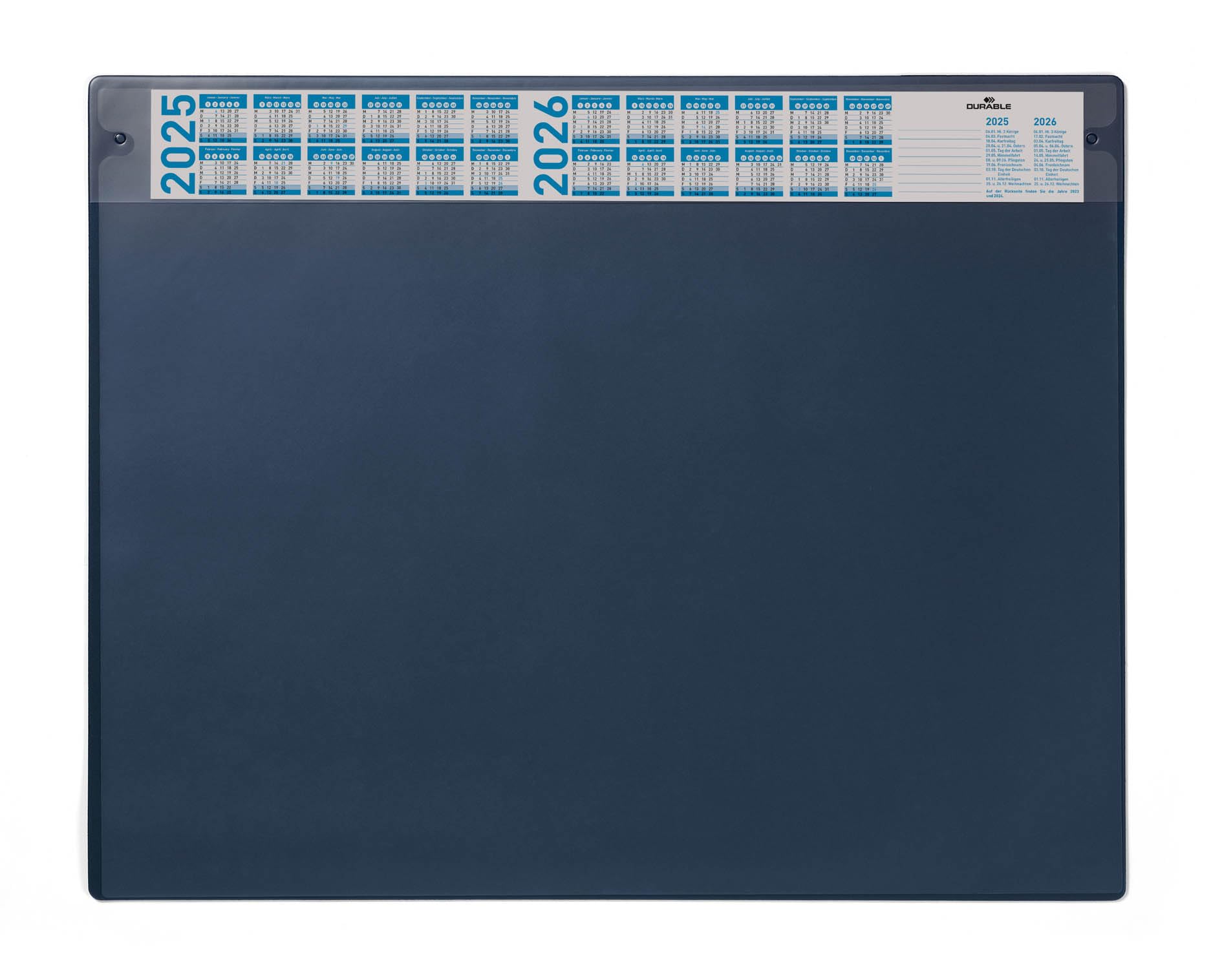 Durable Desk Mat with Annual Calendar Dark Blue | 65 x 52 cm | Pack of 1 | Anti-Glare Transparent Overlay Included and Can be Removed