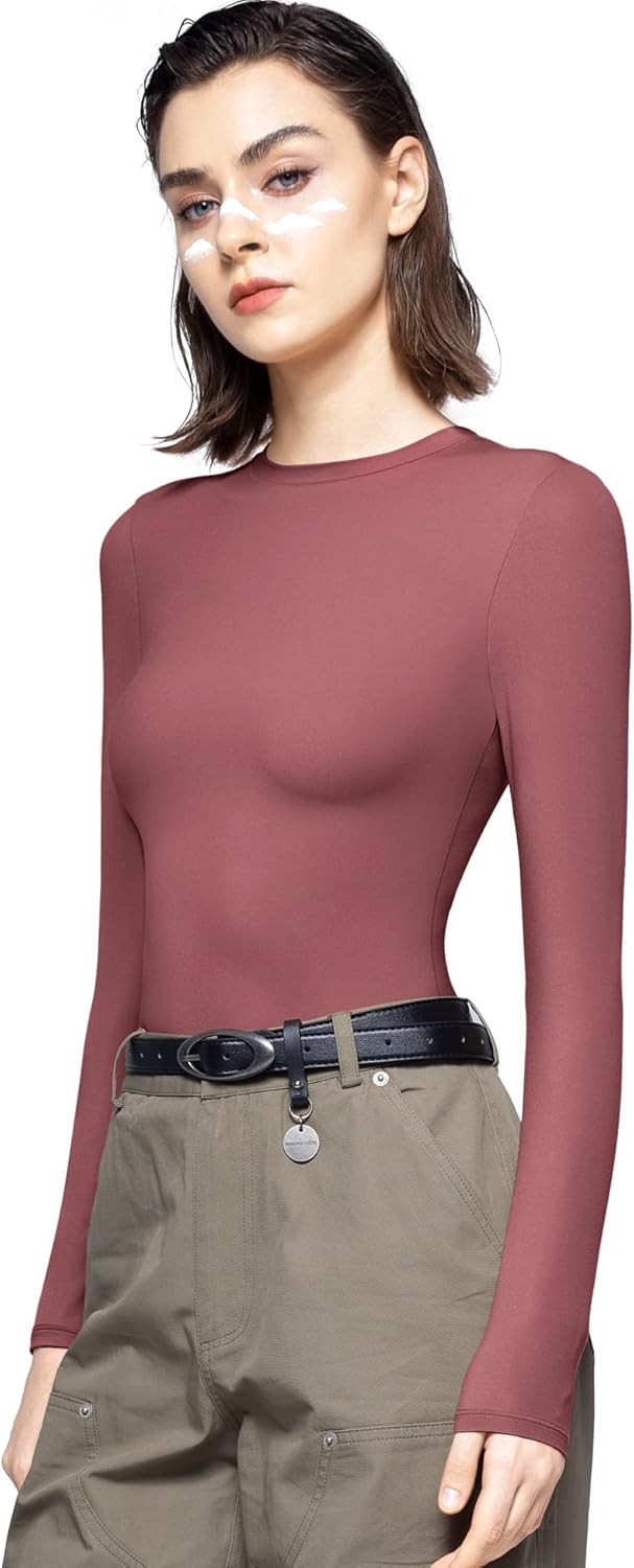 PUMIEY Women's Long Sleeve T Shirts Crew Neck Slim Fit Tops Sexy Basic Tee Smoke Cloud Pro Collection - Image 2