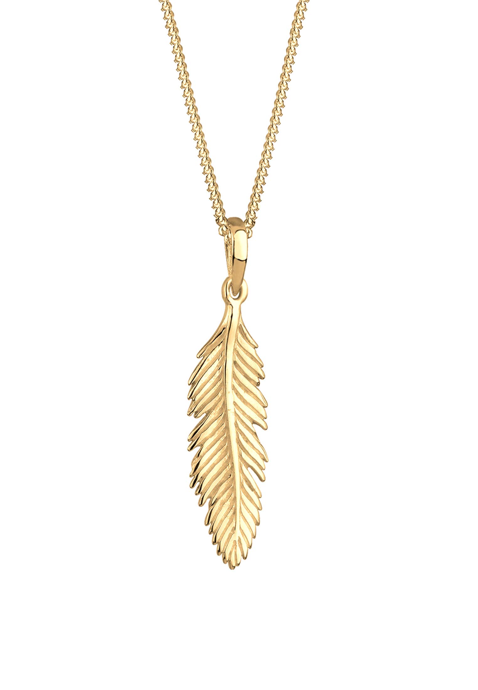 Elli Women's 925 Sterling Silver Gold Plated Xilion Cut with Feather Pendant Necklace - 45cm length