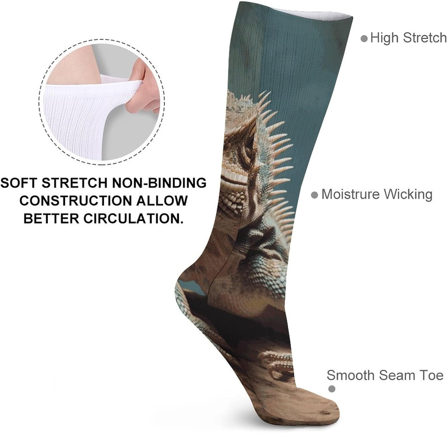 Lizards Crew Socks High Stocking Thermal Socks | Tube Socks-Breathable-Moisture-Soft-wicking for Hospital Pilates Yoga for women men Grippy for office and daily walking