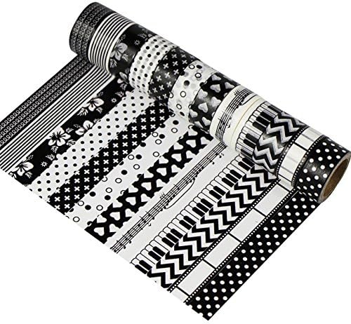 UOOOM 12pcs Decorative Washi Tape Masking Tape Adhesive Scrapbooking DIY Craft Gift (black)