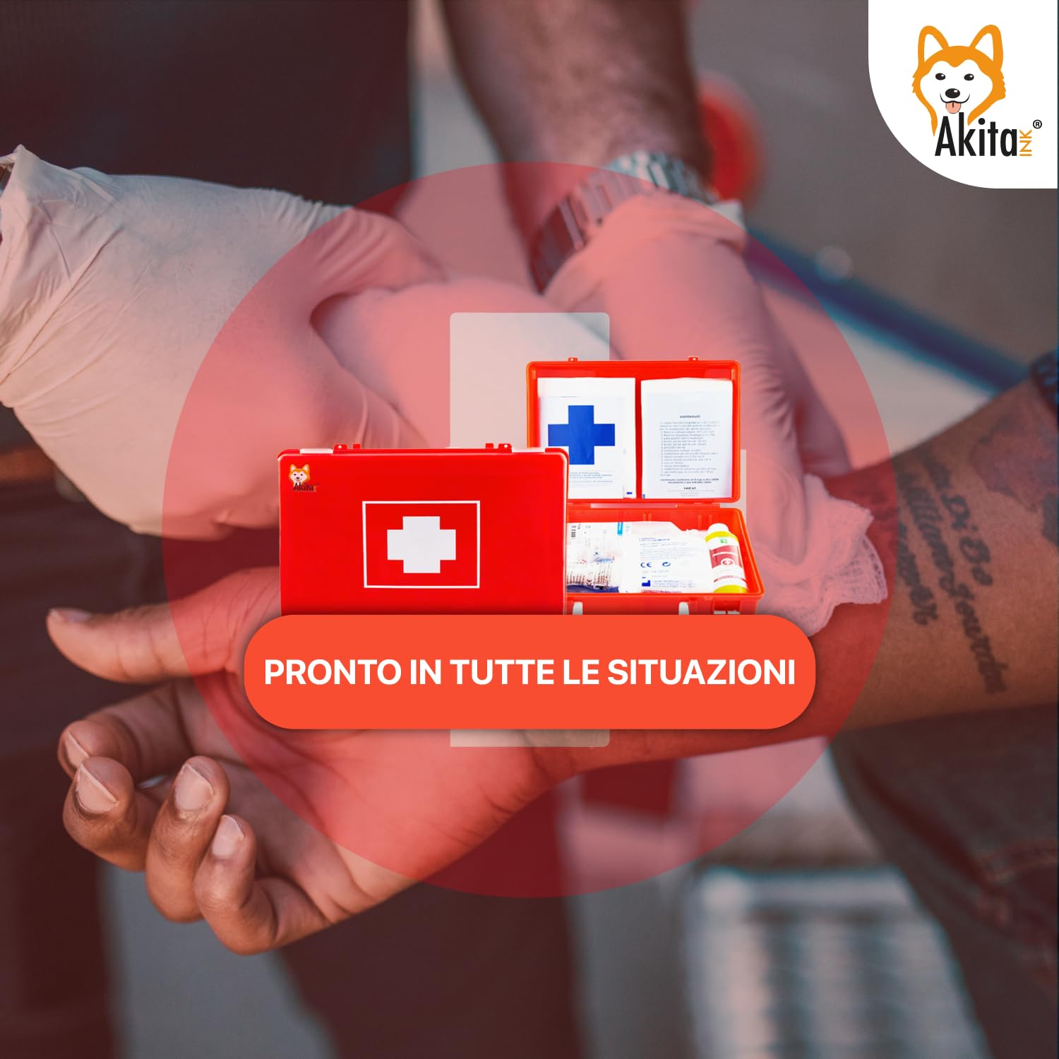 Akitaink Cassetta medica pronto soccorso con ALLEGATO 2 per aziende meno 3 dipendenti completa di staffa a muro, Conforme DM388/DL81, Made in Italy
