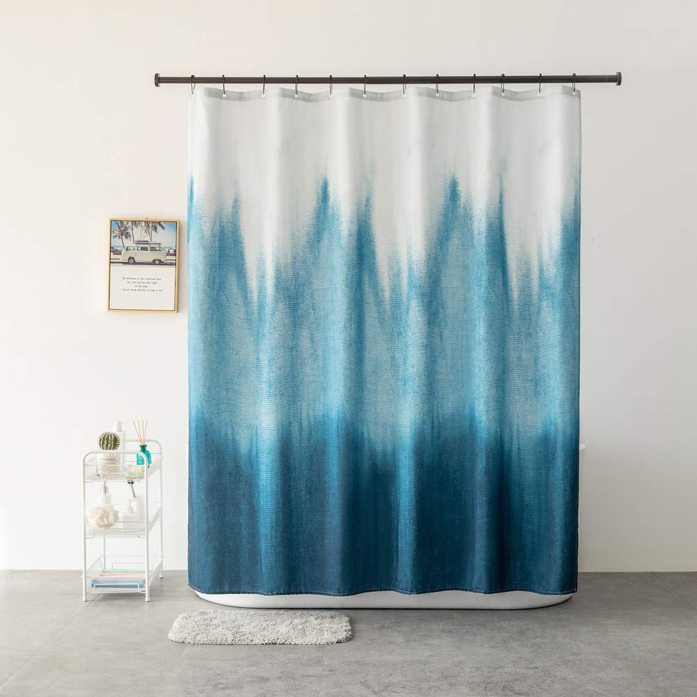 DeKeLaiFuPolyester Fabric Blue Gradient Shower Curtain with Steel Hooks, Abstract Forest Blue Ombre Shower Curtains Bathroom Mould Proof Resistant, Heavyduty Waterpfoof, 180x180cm (Ombre Forest Blue)