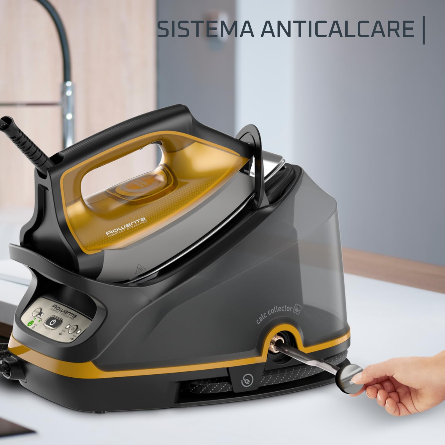 ROWENTA COMPACT STEAM PRO, Ferro da Stiro con Caldaia ad Alta Pressione, 6.4 bar, Colpo Vapore da 325 g/min, Piastra Antigraffio, DG7644