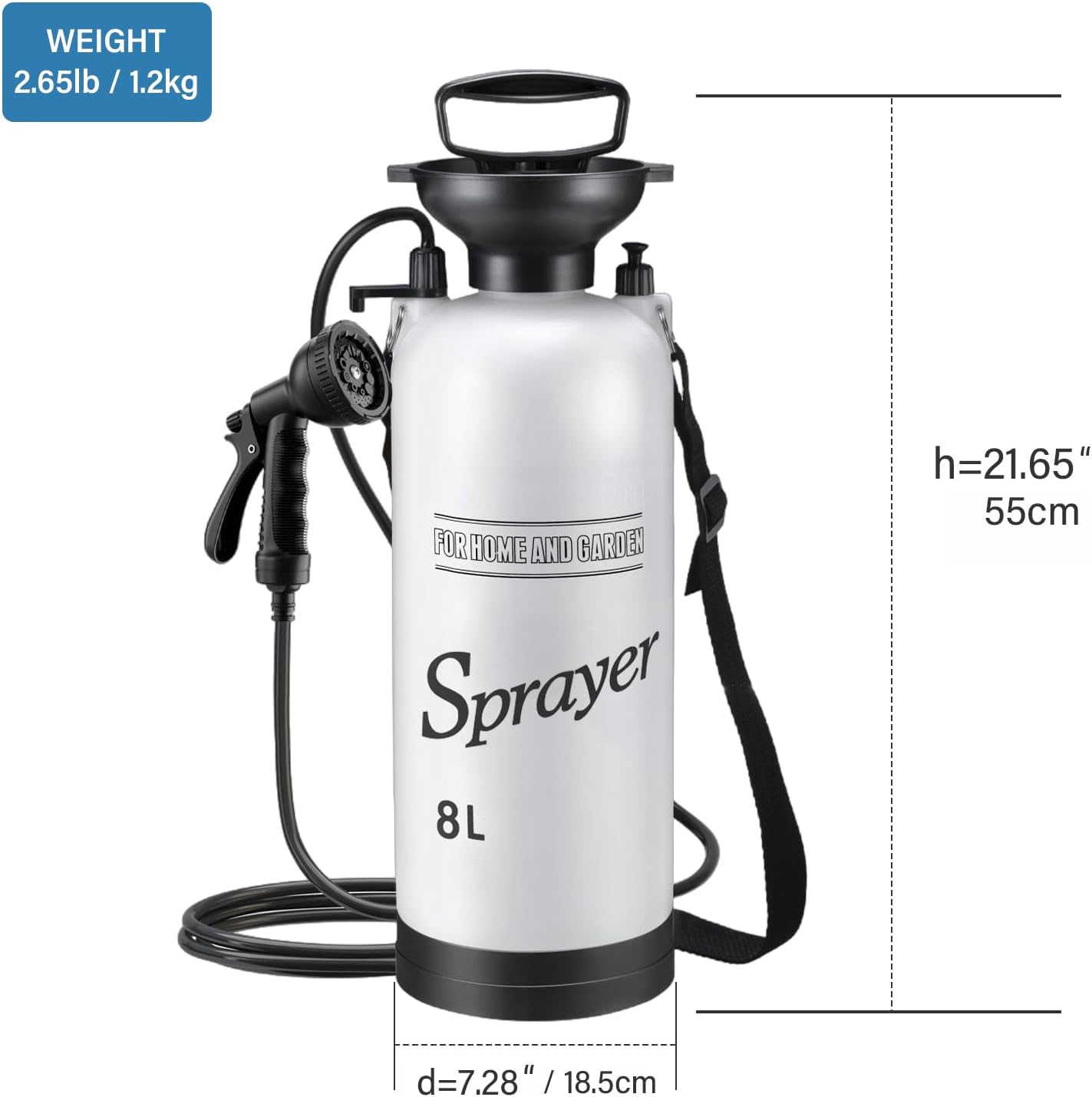 Portable Camping Shower - 5L/8L/10L Manual Pressure Outdoor Shower with Spray Nozzle for Beach Surfing, Construction Site & Student Dormitory (8L)