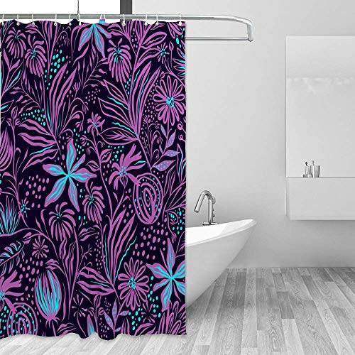 Rideau de douche lavable en machine en polyester imperméable à fleurs violettes CHEHONG - 5