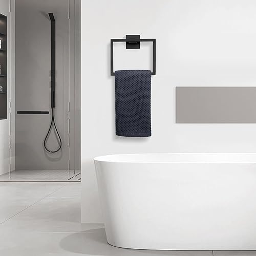 Miniatura 6 de YACVCL Toallero de baño, toallero de mano negro mate, toallero de acero inoxidable montado en la pared, colgador de toallas cuadrado para baño de