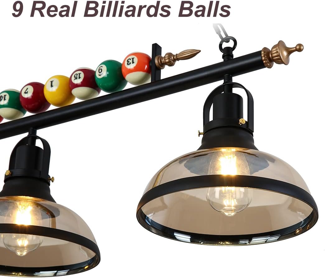 Pool Table Lighting Fixtures Ceiling Lamp for Game Room Beer Party 7' - 8 ' Table,Black Metal Ball Design Billiard Pendant Lamp with 3 Glass Shades (3 Heads Glass Shades)