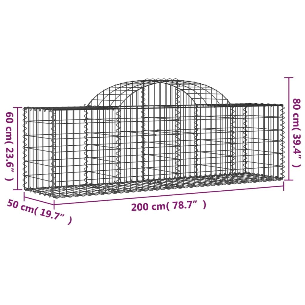 Homgoday Gartenabsperrung mit Hochbogen | Dekorative Gabionenkörbe aus verzinktem Eisen | Silbern | 200x50x60/80 cm | Terrasse & Vorgarten Model3146280