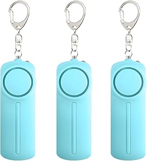 Paquete de 3 llaveros de alarma de seguridad personal con alerta de 130 db, luz LED, material ABS, color azul, portátil para emergencias