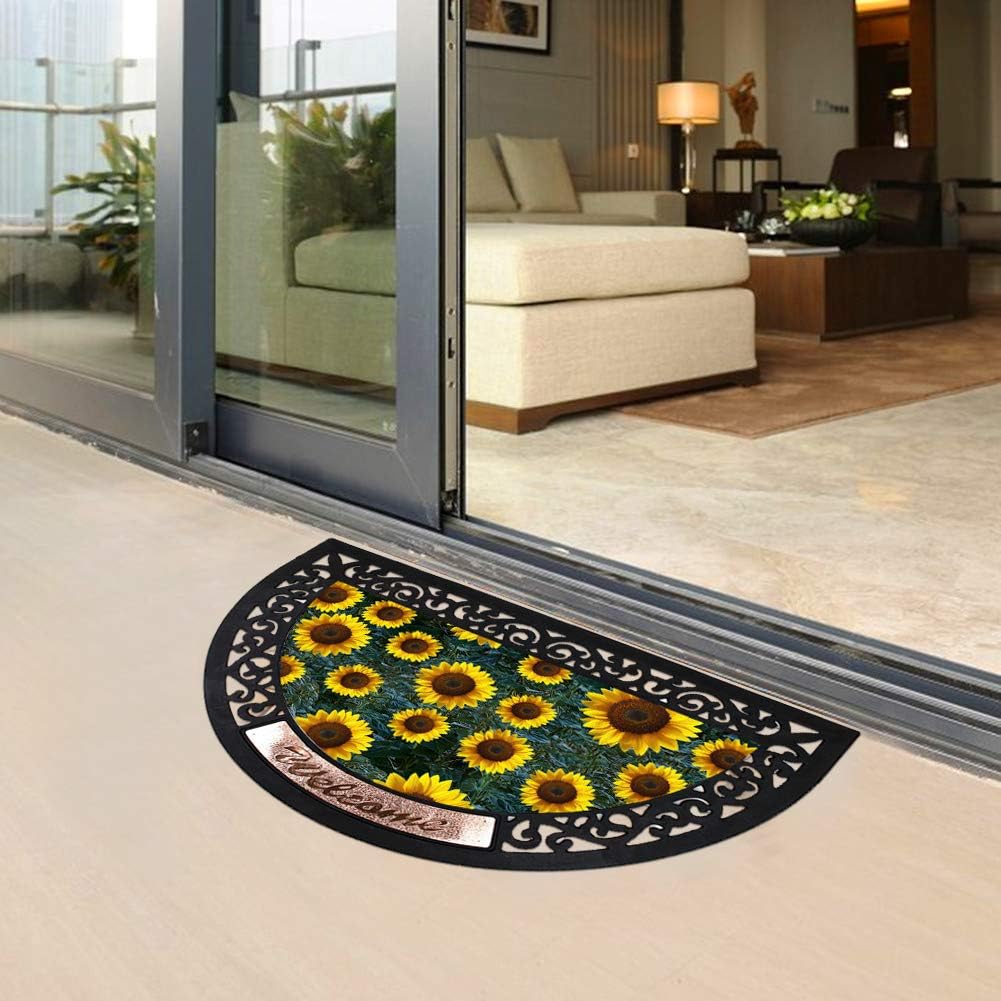 Half Round Fall Welcome Doormat Door Mat for Entry Home Patio Garden - Decorative Rubber Floor Mat Durable Entrance Rug Indoor Outdoor (Sunflower)