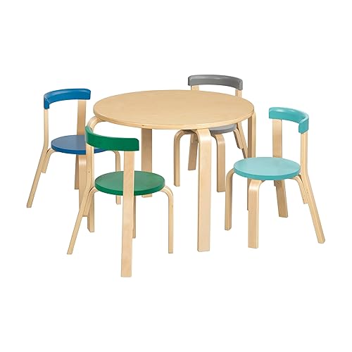 ECR4Kids Bentwood Table and Curved Back Chair Set, Kids Furniture, Contemporary, 5-Piece Contemporáneo,Tono tierra,Gris (Grey