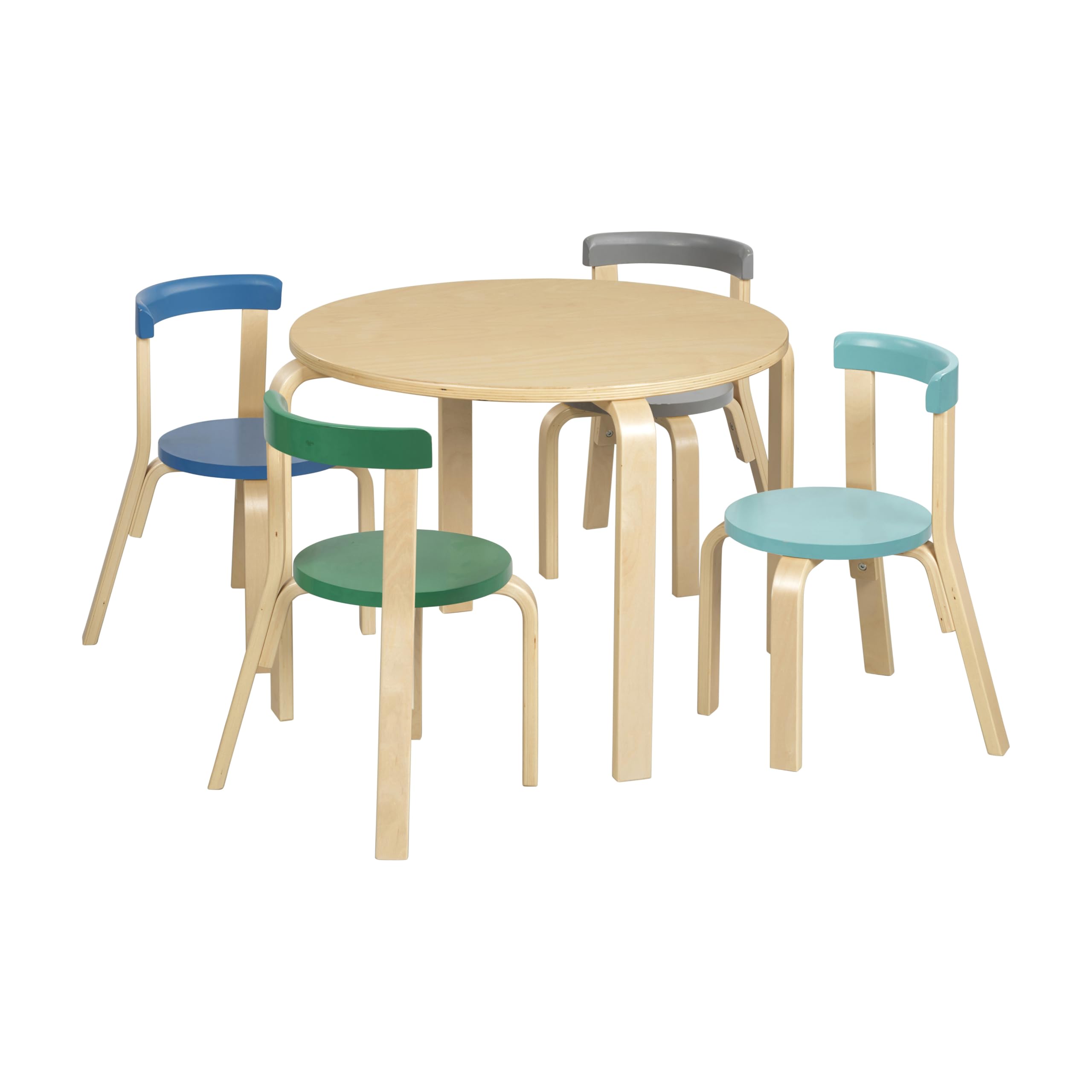 Bentwood Table and Curved Back Chair Set, Kids Furniture, Contemporary, 5-Piece