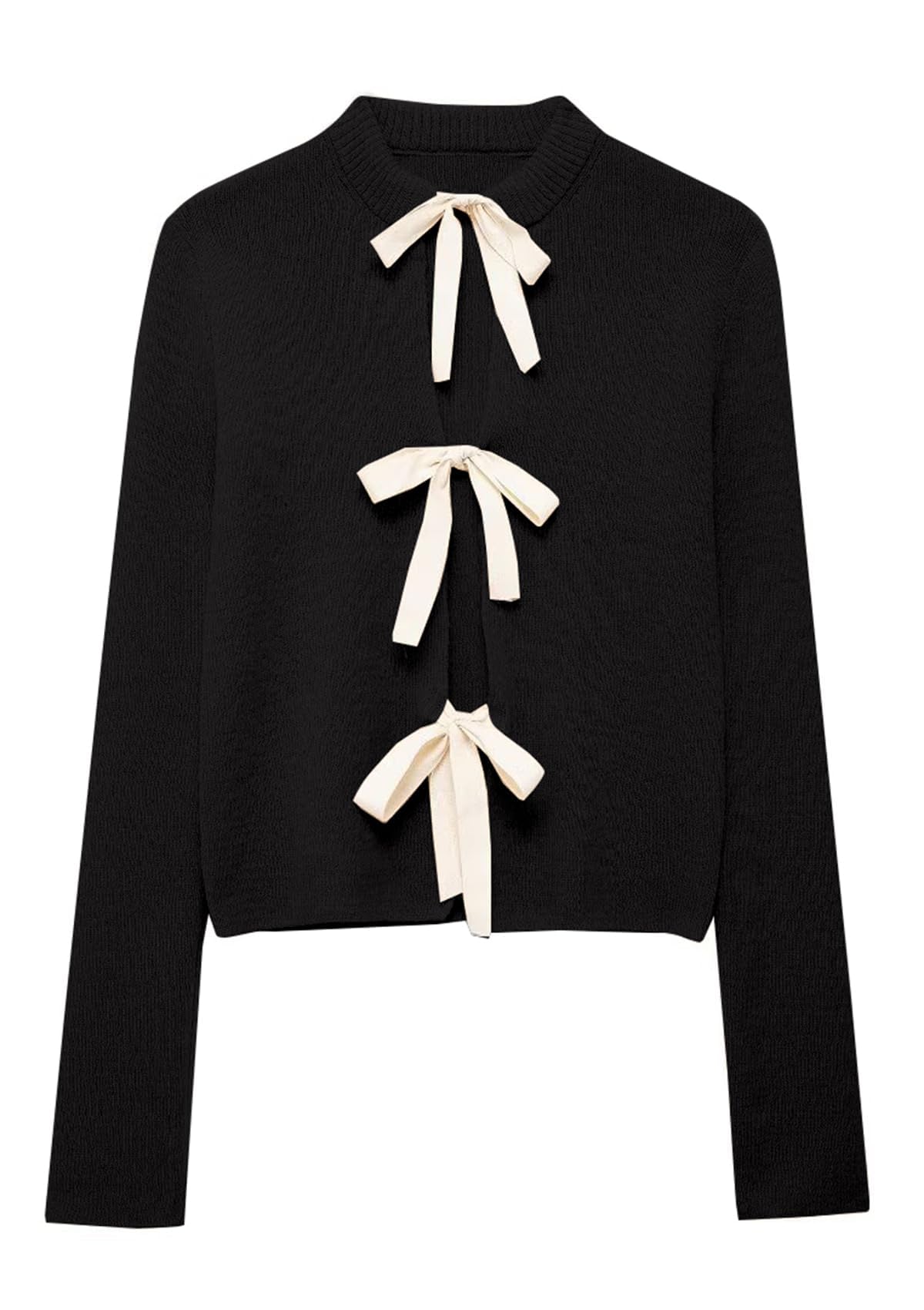 Tie Front Cardigan Sweaters for Women Y2K Bow Tie Open Front Cardigans Crewneck Long Sleeve Sweaters