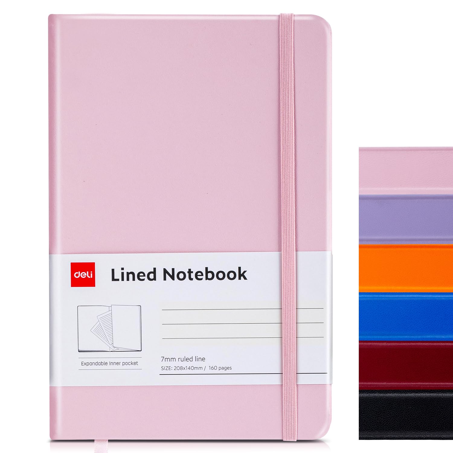Carnet de notes rose Deli ligné format A5 pour écriture chic - 8